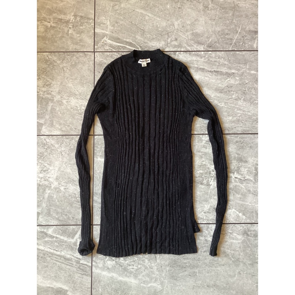 Whistles Black Ribbed Metallic Mock Neck Sweater Long Sleeve Shimmer Top Women M